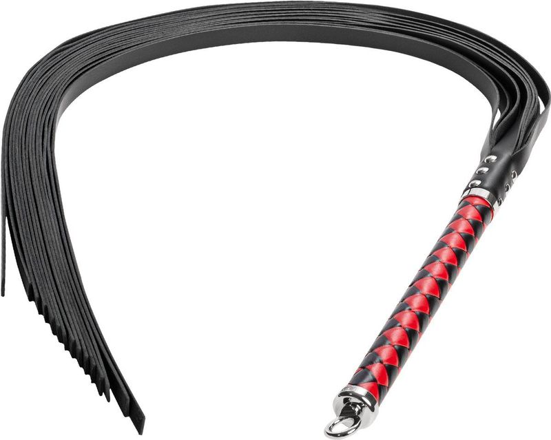 RISE - Lange Flogger met Zachte Strengen - Zwart/Rood