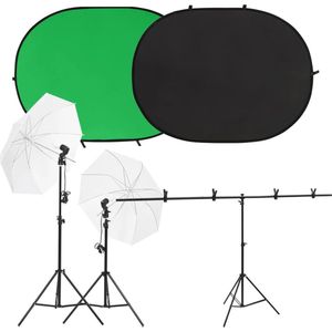 The Living Store Fotostudioset - Lampenset met 2x daglichtlamp - 2x paraplu - Statief - achtergrondset - Afmetingen- 201 x 60 x (70-200) cm - Inclusief 4x achtergrondscherm en draagtas