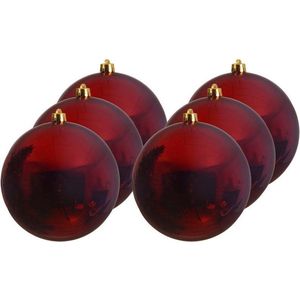 6x Grote donker rode kunststof kerstballen van 14 cm - glans - donker rode kerstboom versiering