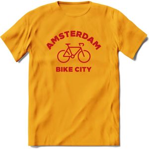 Amsterdam Bike City T-Shirt | Souvenirs Holland Kleding | Dames / Heren / Unisex Koningsdag shirt | Grappig Nederland Fiets Land Cadeau | - Geel - XL