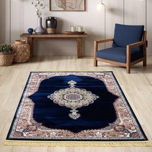 Flycarpets Isfahan Klassiek Oosters Medaillon Vloerkleed - Blauw - 300x400 cm