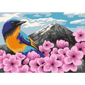 Schilderen op nummer Wizardi - Sakura - Vogel op bloem - klein pakketje schilderen op nummer geschikt voor kinderen