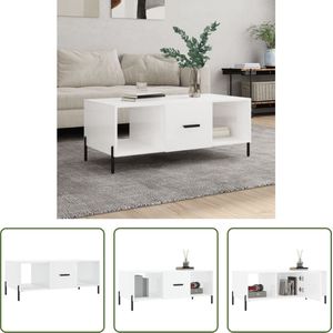 The Living Store Salontafel - Hoogglans Wit - 102 x 50 x 40 cm - 3 vakken - Bewerkt hout en ijzer