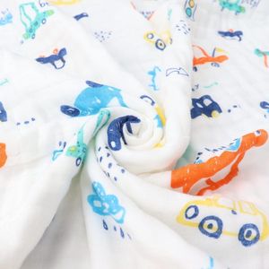 Deken 6-laags knuffeldeken baby katoen 110 x 110 cm mousseline babydeken wikkeldeken zachte deken voor badhanddoek, kinderdeken pasgeborenen unisex (blauwe auto)