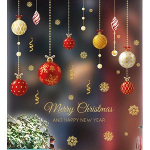 Kerst raamstickers gekleurde kerstballen  -  Decoratie kerststickers - Raamstickers goud/geel/wit kerstballen - Herbruikbaar