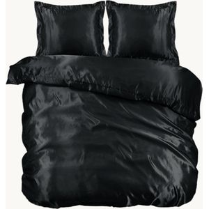 Ambianzz Bedding - Satijn Uni - Dekbedovertrek - Lits-jumeaux - 240x200/220 cm - Zwart