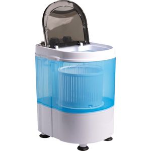 Nexxt Mini Wasmachine met Centrifuge en Bovenlader - Tot 3KG Wasgoed – Snelprogramma: 15 Minuten – Energiezuinig – Handig voor de Camping – Wit/ Blauw