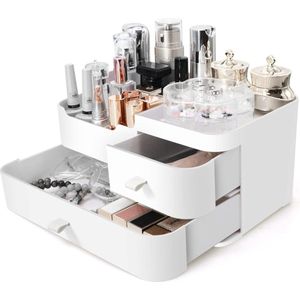 Make-up Borstel Opslag - Badkamer Kaptafel Acryl Organizer met Laden voor Nagellak Lippenstift - Wit