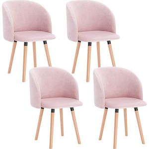 set van 4 fluwelen keukenstoelen Eetkamer Eetkamerfauteuil, roze, BH121rs-4