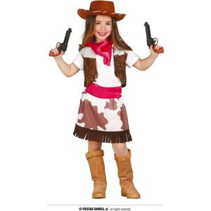 Guirca - Cowboy & Cowgirl Kostuum - Schietgrage Cowgirl Van Het Wilde Westen - Meisje - Bruin, Wit / Beige - Maat 176 - Carnavalskleding - Verkleedkleding