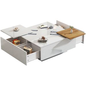 Merax Salontafel 75x75 cm met 4 Lades en Verstelbaar Bladpanelen – Hoogglans Wit