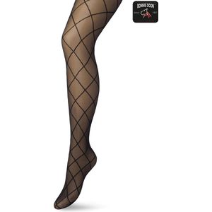 Bonnie Doon Dames Ruiten Panty 30 Denier Zwart maat S/M - Chique Panty - Ruit Dessin - Brede Boord - Comfort - Ruitjes - Diamant - Geruite Print - Rhombus Tights - Feestelijk - Black - BP201911.101