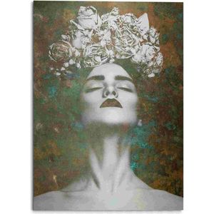 Alu-Dibond Vrouw met bloemenkrans 140x100 cm