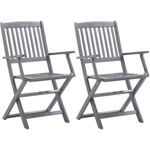 vidaXL Tuinstoelen 2 st inklapbaar met kussens Tuinstoelen - Klapstoelen - Acacia Hout - Eetkamerstoelen - Buitentoog Meubels