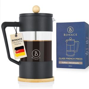 French Press Koffiezetapparaat van Borosilicaatglas met Bamboe - 1L voor 6 Kopjes, Inclusief Accessoires