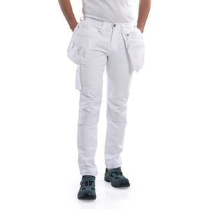 BITCO MAAS Stretch Waterdichte Heren Schildersbroek Werkbroek - CORDURA® Versterkte Kniebeschermer Zakken Heren Werkbroek Wit