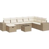 vidaXL - 9-delige - Loungeset - met - kussens - poly - rattan - beige