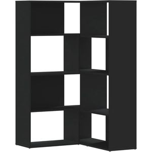 vidaXL - Boekenkast - 4-laags - hoek - 85x85x140 - cm - bewerkt - hout - zwart