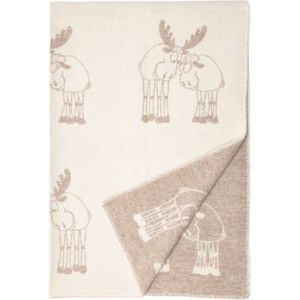 WOOOL Deken - MOOSE FRIENDS (Beige) - 130x200cm - Omkeerbare Wollen Deken