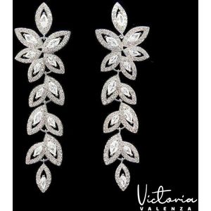 Victoria Valenza Fiore Luxe Oorbellen Dames Messing Oorringen - Witte Steen - Kleur Zilver - 1 Paar