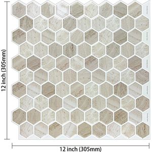 Vividtiles Plak Tegels - Tegelstickers - Muur Stickers - Keuken - Kleine Tegels - 6 Hoek - Beige - 10 Stuks