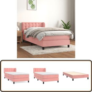 vidaXL Boxspring - Fluweel Roze - 90x200 cm Boxspringbed - Fluweel Bed - Velvet Bed - Tweepersoonsbed - Rosé Bed