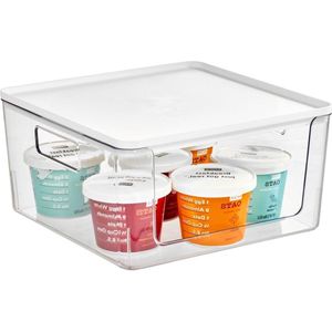 Opbergbox met handgrepen - Open voorzijde - Opbergdoos met deksel - Veelzijdig inzetbaar - Keukenopslag - Badkamerorganizer - Gerecycled kunststof - Wit