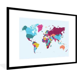 Fotolijst incl. Poster - Wereldkaart - Trendy - Kleurrijk - 120x80 cm - Posterlijst