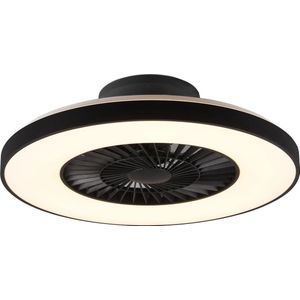 LED Plafondlamp met Ventilator - Plafondventilator - Torna Halma - 40W - Aanpasbare Kleur - Afstandsbediening - Dimbaar - Rond - Mat Zwart - Kunststof