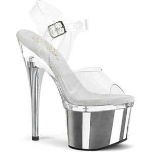 Pleaser - ESTEEM-708 Sandaal met enkelband, Paaldans schoenen - US 6 - 36 Shoes - Zilverkleurig/Transparant