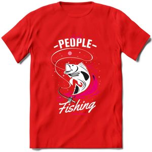 Cool People Do Fishing - Vissen T-Shirt | Roze | Grappig Verjaardag Vis Hobby Cadeau Shirt | Dames - Heren - Unisex | Tshirt Hengelsport Kleding Kado - Rood - L