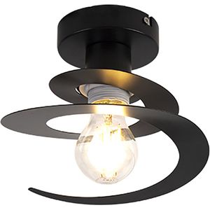 QAZQA scroll - Moderne Dimbare LED Smart Plafondlamp incl. wifi met Dimmer - 1 lichts - Ø 20 cm - Zwart - Woonkamer | Slaapkamer | Keuken