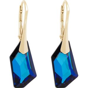 DBD - Goud Vergulde Zilveren Oorbellen - Swarovski Kristal Elements - Asymmetrische - Bermuda Blauw - 18MM - Anti Allergisch