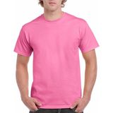 Set van 2x stuks roze katoenen shirts voor volwassenen/heren - Midden roze - 100% katoen - 200 grams kwaliteit, maat: XL (42/54)