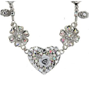 Behave Ketting zilverkleur met stenen hanger hart en roos