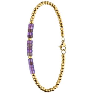 Lucardi Dames Stalen goldplated armband met amethyst - Armband - Staal - Goudkleurig - 20 cm