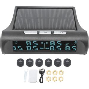 RV Banden Drukbewakingssysteem, USB- en Zonne-energie TPMS met LCD Display, 6 Sensoren Bandenmonitor, IP68 Waterdicht voor Camper, Aanhangwagen, SUV en Motorfiets