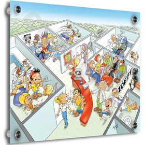 Tandarts Cartoon op plexiglas - Uniek ontwerp - Roland Hols - Tandartsenpraktijk 1 - 40 x 40 cm - 5 mm dik - inclusief 4 afstandhouders chroom (zilverkleurig) - Decoratie - Orthodontist - Mondhygiënist