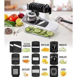 Groentesnijder met verschillende mesjes - Mandoline - Uiensnijder / Vegetable chopper 9.5L x 9.5W x 25.8H centimetres