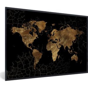 Fotolijst incl. Poster - Wereldkaart - Marmer - Goud - 60x40 cm - Posterlijst