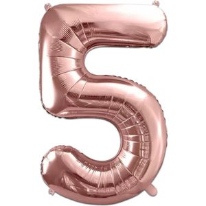 LUQ - Cijfer Ballonnen - Cijfer Ballon 5 Jaar Rose Goud XL Groot - Helium Verjaardag Versiering Feestversiering Folieballon