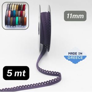 5 Meter LINGERIE ELASTIEK / PICOT ELASTIEK, Totale Breedte 11MM, Kleur PAARS