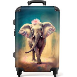 NoBoringSuitcases.com - Kinderkoffer - Olifant - Bloemen - Kind - Reiskoffer kinderen - Hardcase koffer - Lichtgewicht - TSA slot - Medium koffer - 66 cm - Trolley op wieltjes - Grote koffer - Koffer meisje - 60 liter - 20 kg bagage