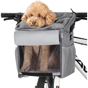 Navaris Huisdierendrager voor fiets - Fietsmand huisdierendrager voor honden of katten - Tas met schouderriem voor fietsen, wandelen, reizen - Grijs