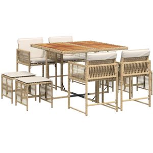 vidaXL Tuinset - Tuinsets - Loungeset - Tuintafel - 9-delige Tuinset met kussens poly rattan beige