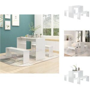 vidaXL Eethoek Tafel - 102 x 50 x 75 cm - Hoogglans wit - Spaanplaat - Montage vereist - Set tafel en stoelen
