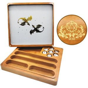 Lapi Toys - Dungeons and Dragons dice tray - Polydice tray - Dobbelsteenbak met deksel - Dobbelpiste - Rolling tray - Hout - Bruin