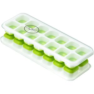 JGR - Ijsblokjes maker met deksel, BPA vrij en met silicone bodem om de ijsblokjes zonder enige moeite uit de ijsblokjesvorm te krijgen - Groen