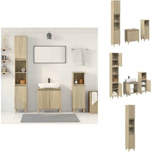 vidaXL Badkamermeubelset - Badkamermeubelsets - Badkamerset - Wastafelmeubel - 3-delige Badkamermeubelset bewerkt hout sonoma eikenkleurig