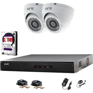 Hikvision DVR CCTV Kit avec 4 CH & 2 x Sony 1080p Full HD Caméras dôme (Blanc) avec 2,4 MP Imx323 Sony CMOS Full HD Tvi & objectif 3.6 mm 20 m IR 20 m Câbles BNC + disque dur de 1 To